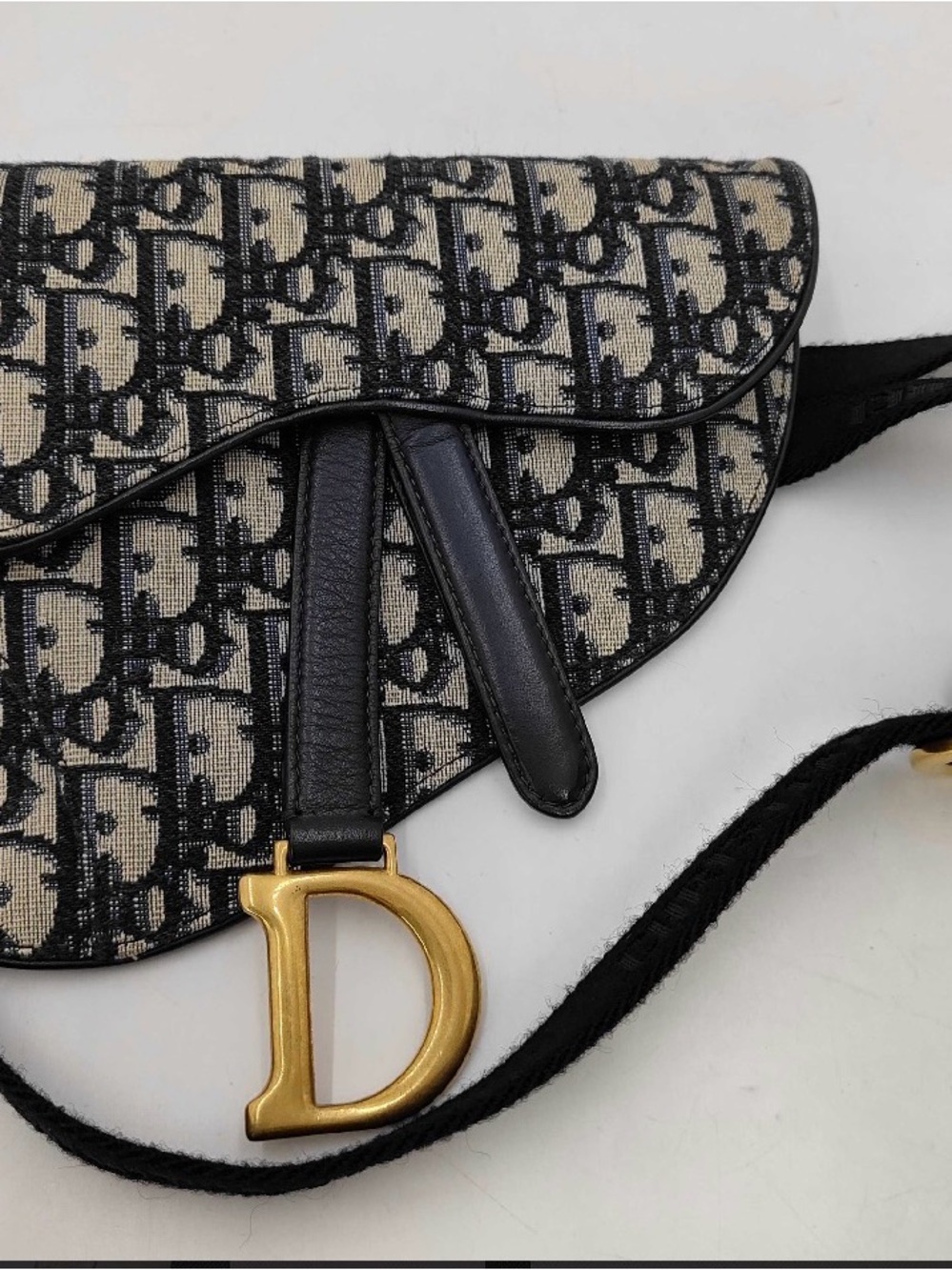 Christian Dior Black and Beige Saddle Crossbody/ Belt Bag with Gold D Charm